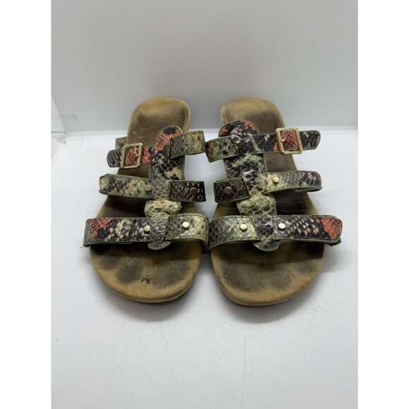 Vionic Radia Orthoic Mint Green Coral Snake Print Wedge Sandal Sz 8 Triple Strap - Picture 2 of 7